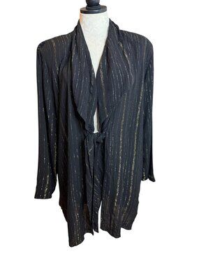 Caribe Womens Tie Front Gold Threading Tunic Jacket Size Large Rayon Vintage